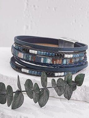 New Boho Leather Wrap Bracelet Trendy Layered with Magnetic Clasp Stackable